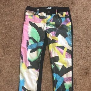 Preowned multi colored jeans with adjustable band